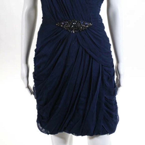 Kurt Thomas Blue Silk One Shoulder Jeweled Dress 6 - Picture 2 of 8